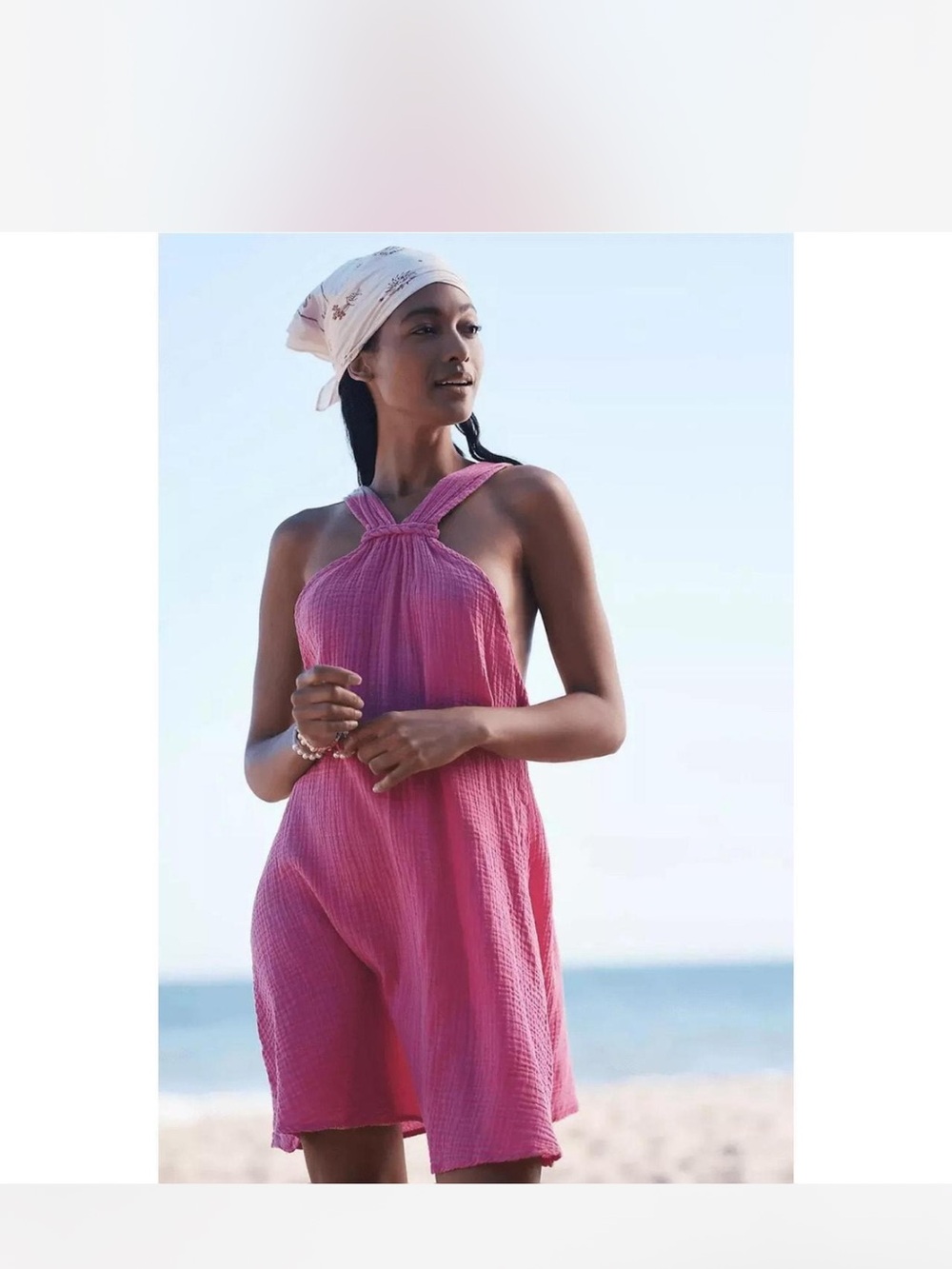 Anthropologie Pink Braided Halter Gauze Open Back Mini Dress